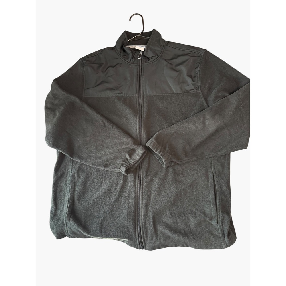 Starter Mens Black Full Zip Fleece Jacket Mock Neck Shoulder Overlay XL 46-48